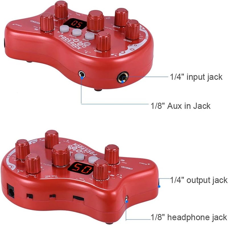 summina Distortion Pedal Guitar Multi-effects Processor Effect Pedal Guitar Effects Pedal 15 Effect Types 40 Drum Rhythms Tuning Function with Power Adapter (red) - Image 5